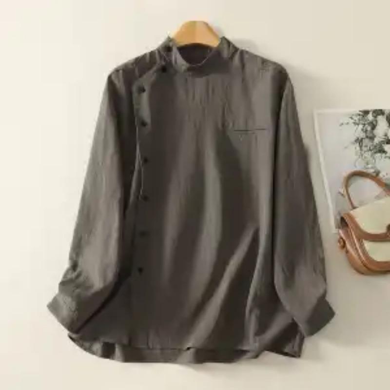 

Autumn Winter Button Loose Shirt Women 2025 New Oblique Outfit Unique Elegant Y2K Lady Top Female Clothes Beautiful Chic Blouse L серый