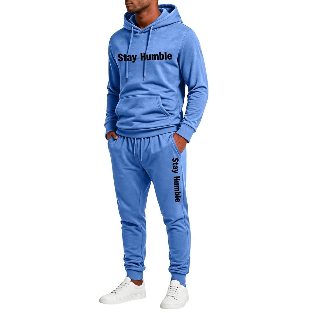 Men's Casual Graphic Print Hoodie and Sweatpants 2 Piece Set with Elastic Waist Straight Leg Pants