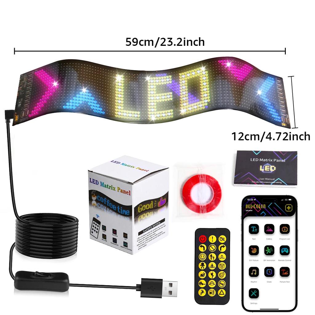 Lumină Publicitară cu Afișaj LED pentru Mașină Semn pentru Mașină Panou Matrice Flexibil cu Control prin Aplicație de la Distanță Afișaj cu Animație Model DIY