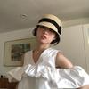 Grass Woven Shading Cap Sun Protection Bow Straw Cap Elegant Sun Hat  Outdoor