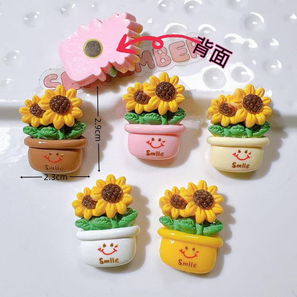 5pcs Resin Cartoon Fridge Magnets Sunflower Refrigerator Magnetic 3D Sticker Message DIY Whiteboard Sticker For Home Decor