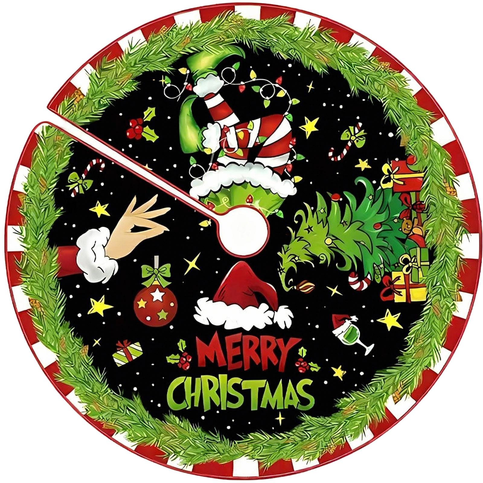 

Штампованная плюшевая юбка для рождественской елки Высококлассный роскошный рождественский коврик для пола Украшение ковра для рождественской елки One Size