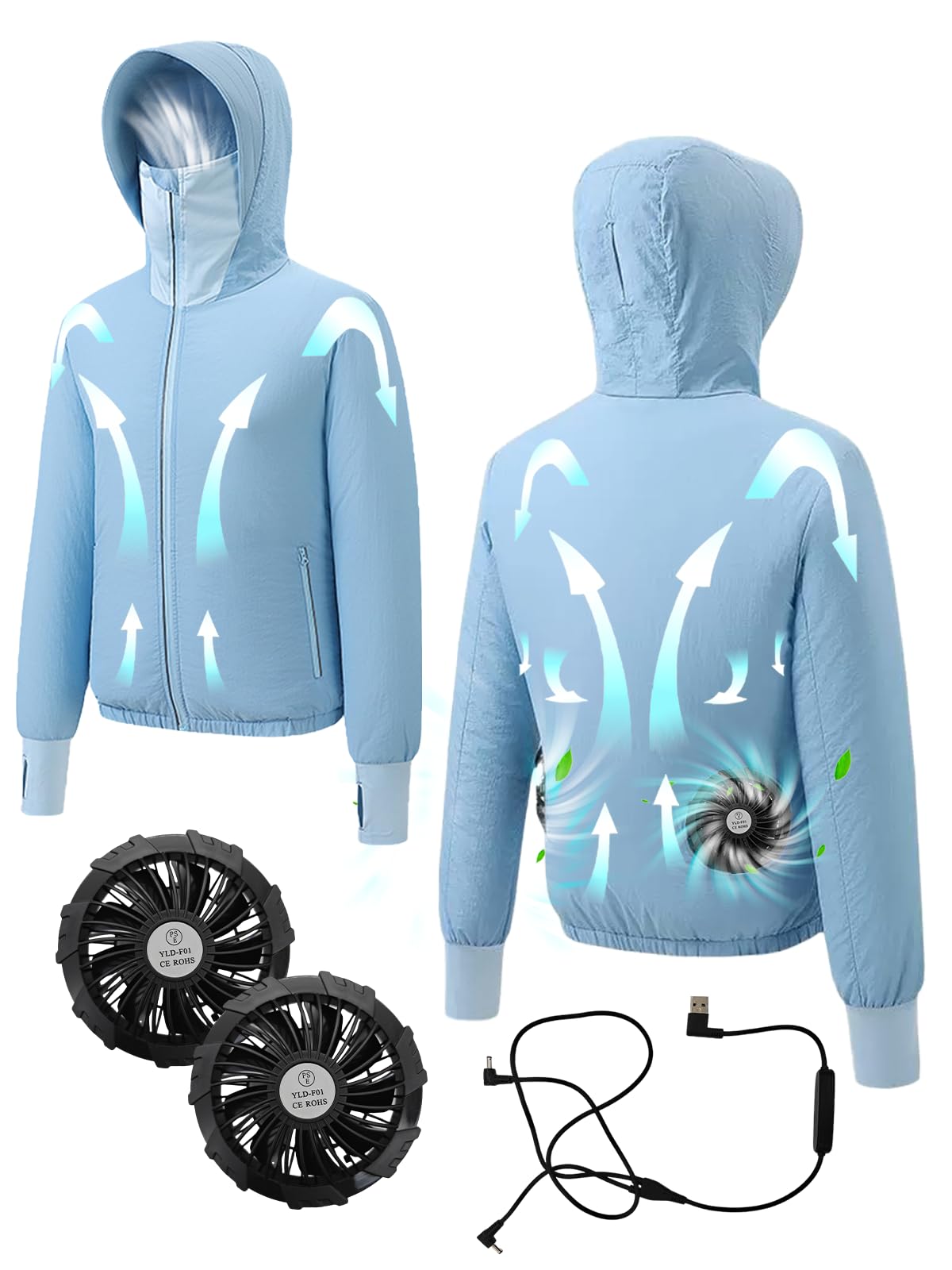 

YORIYOI 9 Fan High Quiet 3 Speed USB Long Sun Summer Cool Light Blue Women s Air-Conditioned Workwear, Blades, Airflow, Operation, Settings, Powered,