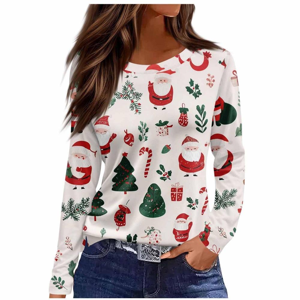 Women's 3D Floral Snowman Print Round Neck Long Sleeved Shirt