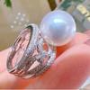Luoxi Temple Jewelry 2024 925 Sterling Silver 12mm Shell Pearl Ring - Elegant Goddess Style