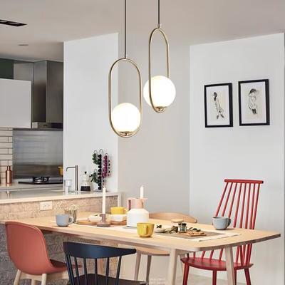 Glaskugel Pendelleuchten Milchig-weißer Lampenschirm Moderne LED Hängelampe für Wohnzimmer Messing/Schwarz/Chrom Pendelleuchte