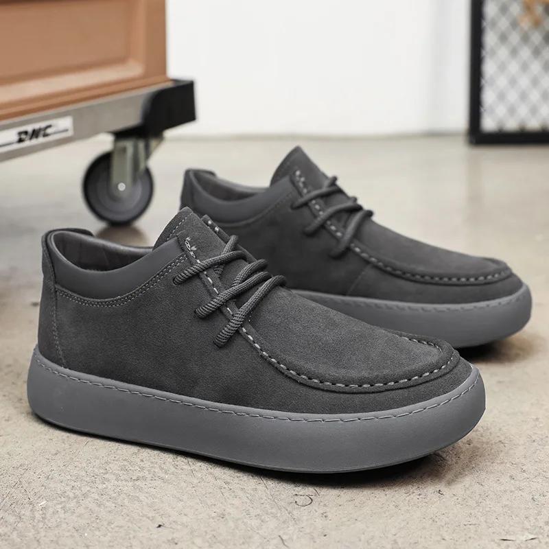 

Мужская обувь Натуральная кожа Ретро Повседневная обувь На шнуровке Ботильоны из коровьего велюра Низкие кеды для мужчин Кожа 38 серый