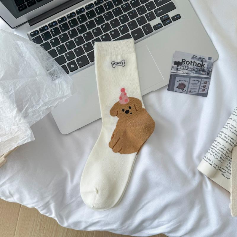 Cartoon Puppy Socks for Girls, Cute and Versatile Animal Illustrations for Spring and Summer, Boneless Socks for Students In Summer, Pile Pile Socks
