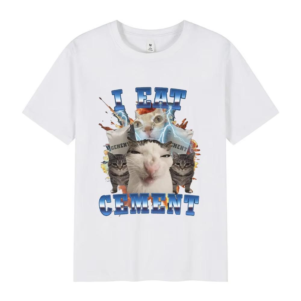 I Eat Cement Funny Cat Meme Graphic Tshirt Mens Womens Fashion Vintage Short Sleeve Tshirts Casual Cotton Oversized T Shirts
