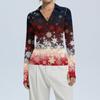 Women's Fashion Casual Christmas Print V-Neck Long Sleeve Button-Down Top
