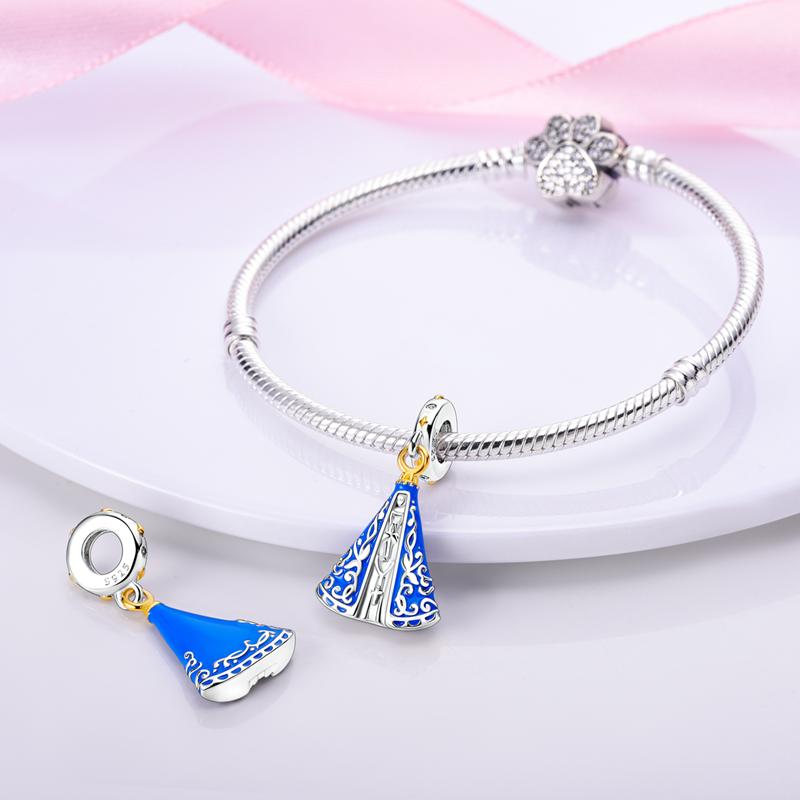 Original Charms Copper Plated Elegant Blue Rattan Virgin Mary Pendants Fit Bracelets For Women Jewelry Making Gifts