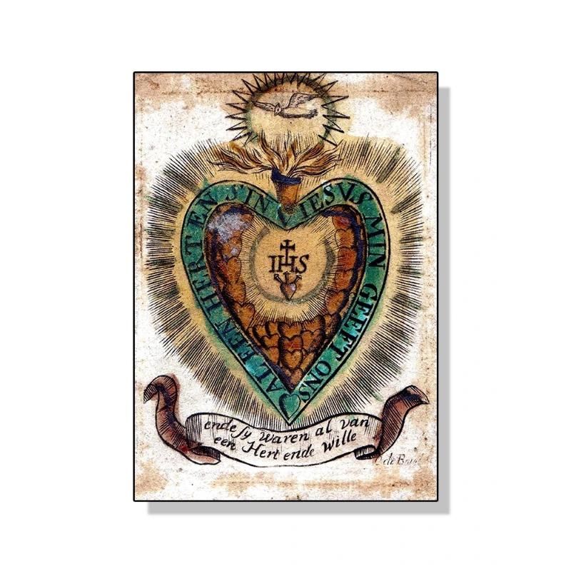 Sacred Heart of Jesus Canvas Painting Mary Sacred Heart Art Poster Print Wall Art Picture for Living Room Home Decor Frameless