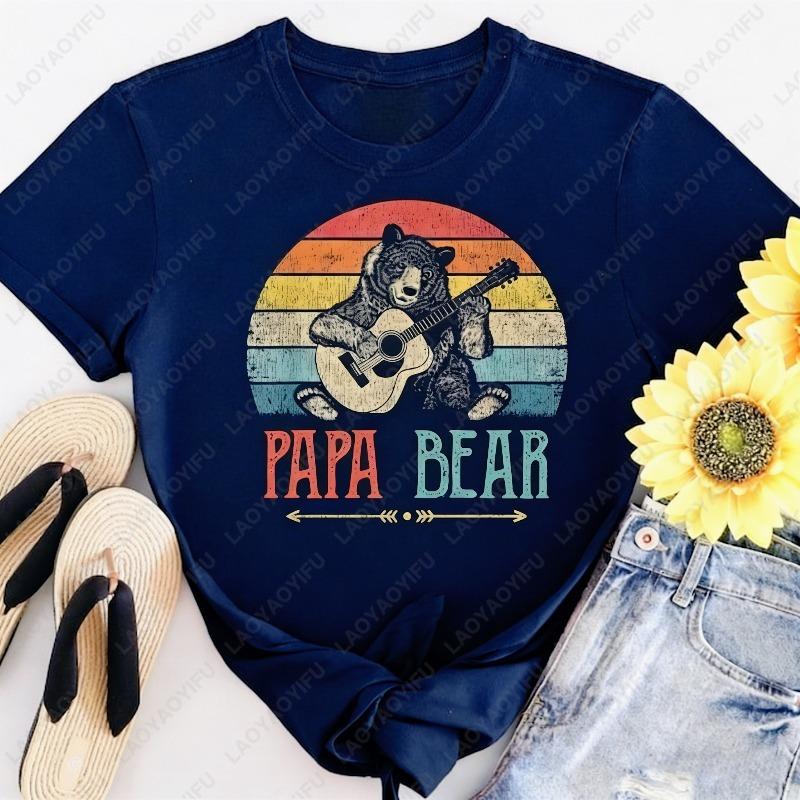 Mens Cute Papa Bear Vintage Fathers Day Cotton Tshirt Breathable Outdoors Camisetas Fun Graphic Simple Style Unisex Oneck Tee