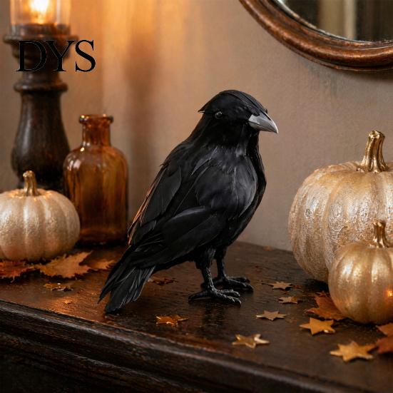 Realistic Feathered Crows Black Crow Halloween Decor, Lifelike Raven Figurine Prop Simulation Ravens for Haunted House, Artificial Bird Ornament Party