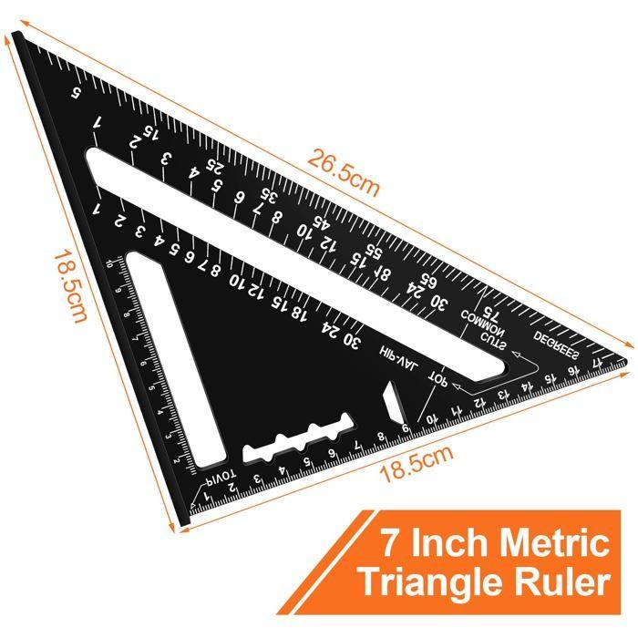 Équerre de charpentier en alliage d'aluminium 17,8 cm - noir mat multifonction (règle, guide de coupe, jauge d'angle)