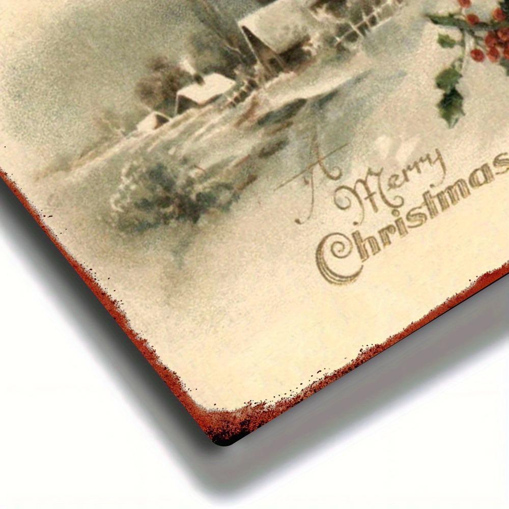 Vintažinis Kalėdinis Metalinis Sienos Dekoras, 8x12 colių Sodybos Šventinis Ženklas su Tekstu „Merry Christmas“, Tvirtas Geležies Plokštelė Namams O