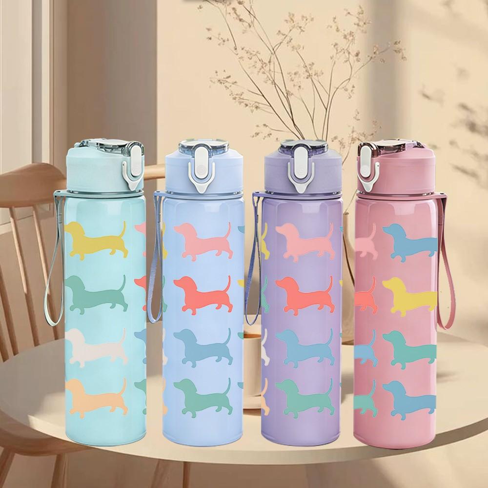 1PC Multi Breed Dog Silhouette Pattern Print 750ml Color Plastic Sports Water Bottle Leakproof Flip Straw Lid Suitable for Sports Office Home Use