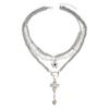 Gothic Cross Heart Pendant Necklace With Multilayer Pearl Design For Women And Men