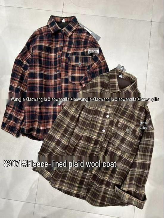 

Xiao Wang s Thick Plush Korean Style Plaid Shirt Coat for Winter, Plus Size One Size