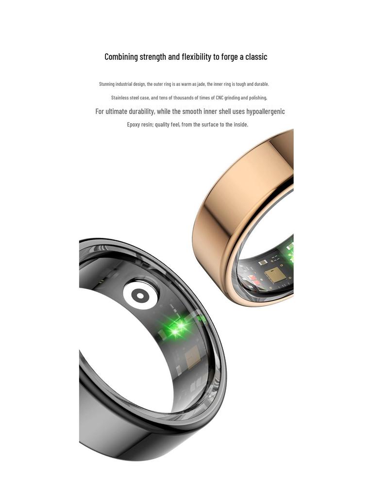 Bluetooth Smart Ring: Monitors Blood Oxygen, Heart Rate, Sleep, Steps, and is Waterproof.