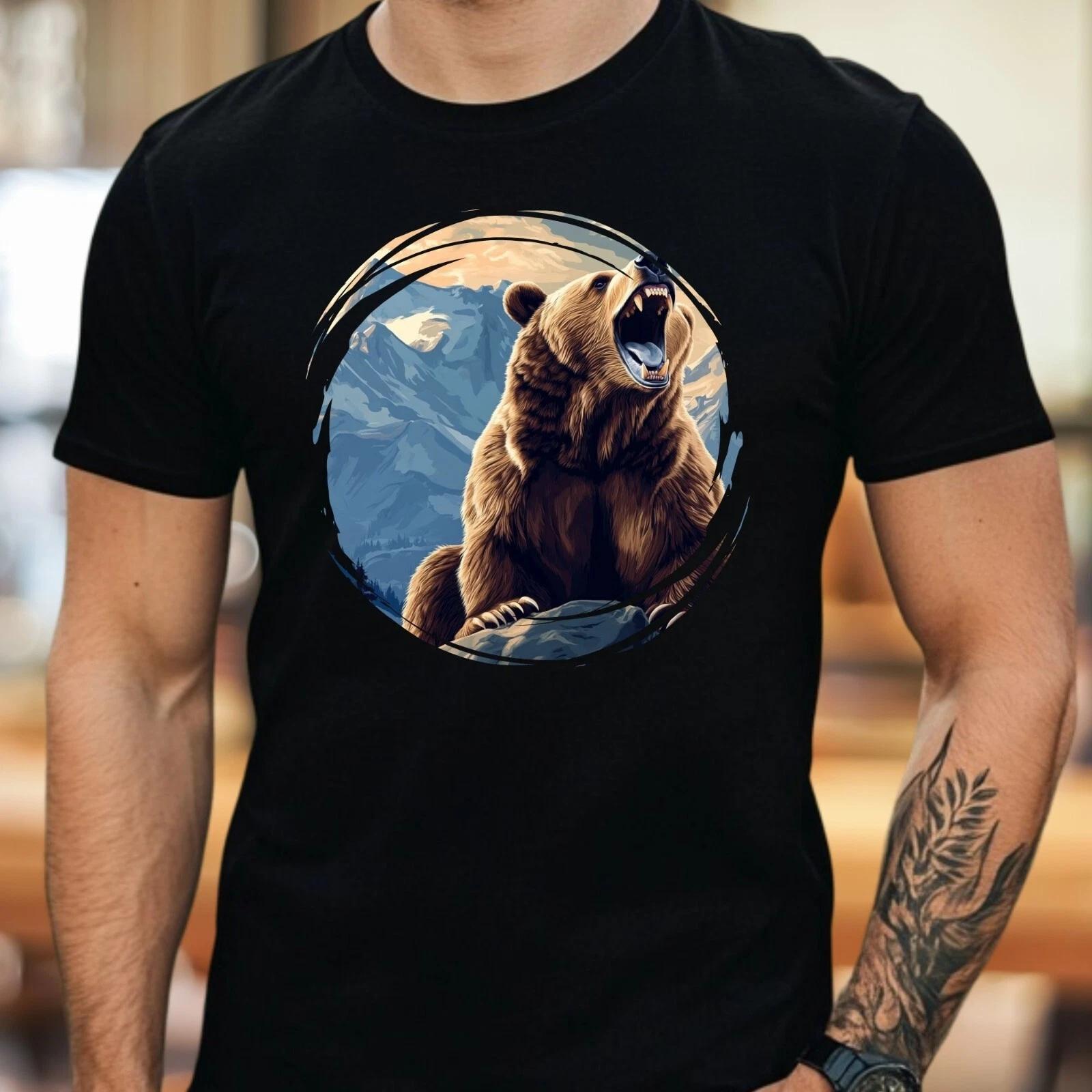 T-Shirt Herren Brüllender Bär Motiv Baumwolle Größe S bis 5XL XXXL