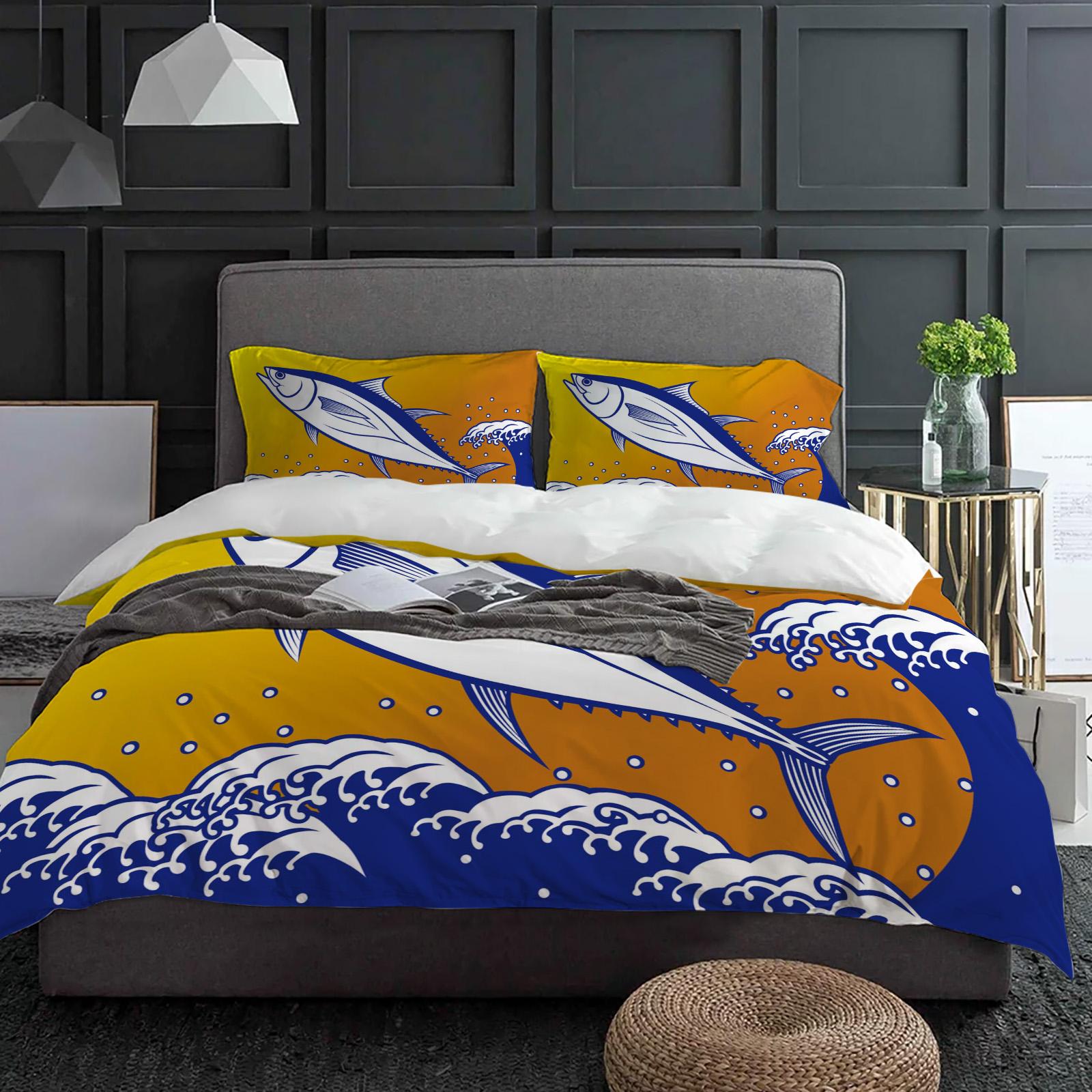 

Animal Fish Sea Wave Spray Bedding Set 3pcs Boys Girls Duvet Cover Pillowcase Kids Adult Quilt Cover Double Bed Set Home Textile (135x200cm)