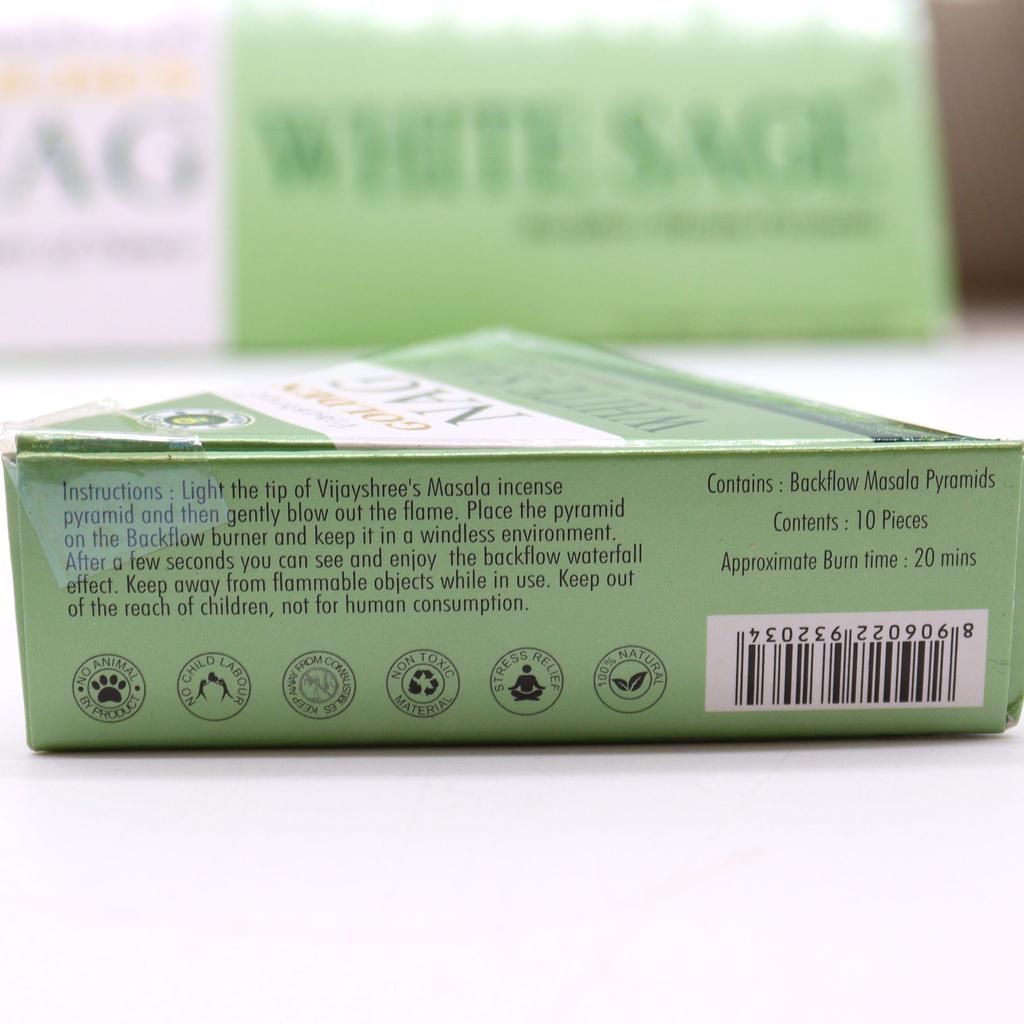 6x White Sage Backflow Incense Cones 42g Golden Nag