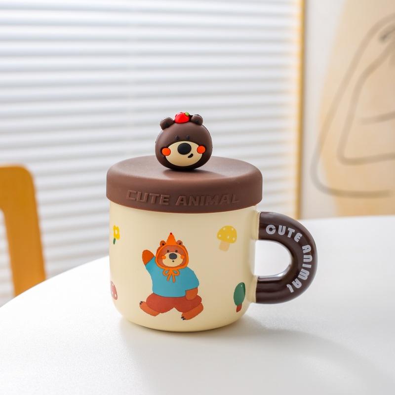 Creative Cartoon Mug Ceramic Cup Water Cup with Lid Cute Coffee Cup Children Water Cup Gift Birthday Gift