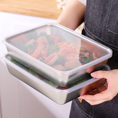 Stainless Steel Food Containers with Lids Rectangle Meal Prep Container for Fridge Storage Kitchen Tray Leak-Proof Bacon Salad Cheese Deli Meat Fruit
