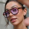 Vintage Double Bridges Square Sunglasses Men Gradient Eyewear UV400 Trending Hollow Yellow Leopard Sun Glasses Women Shades