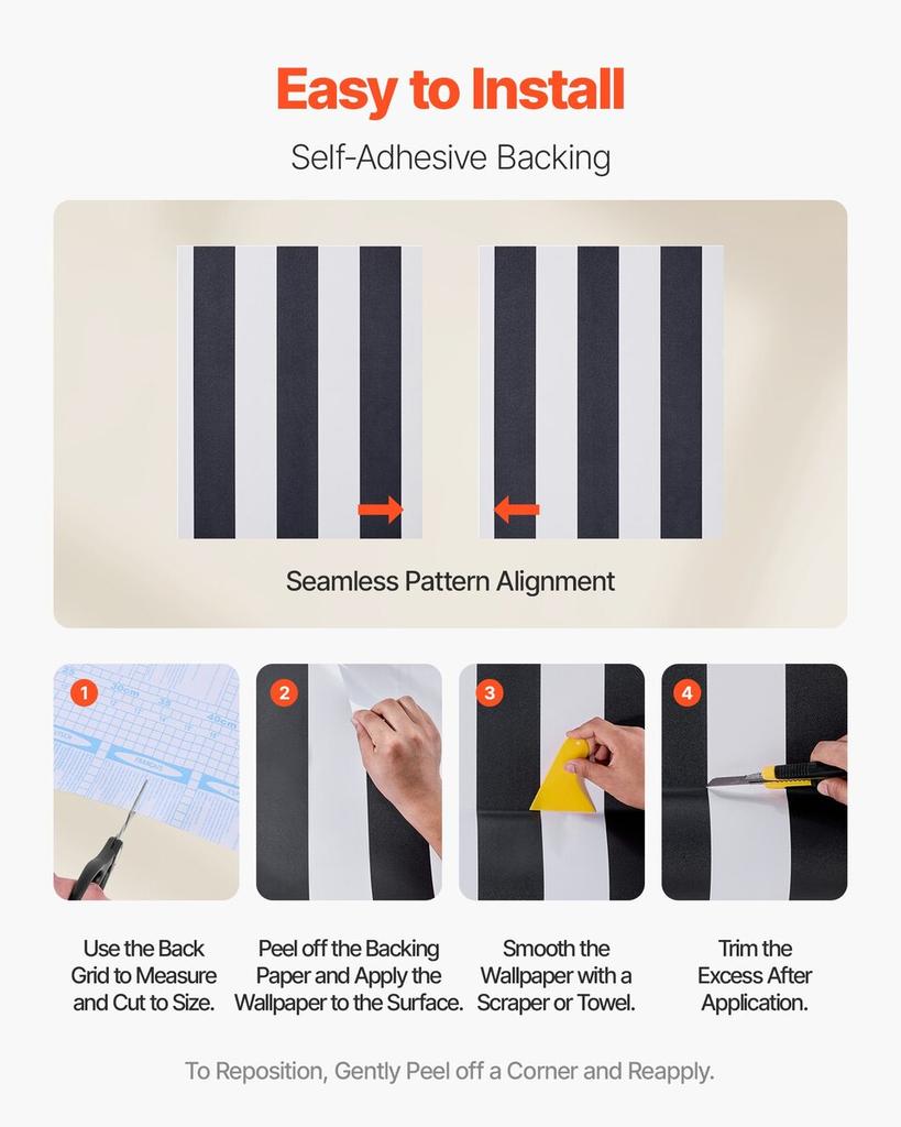 Peel and Stick Wallpaper, 45cm x 15m Contact Paper Black White Modern Geometric Waterpoof Self Adhesive, Easy to Clean Wall Decorative Vinyl Roll for
