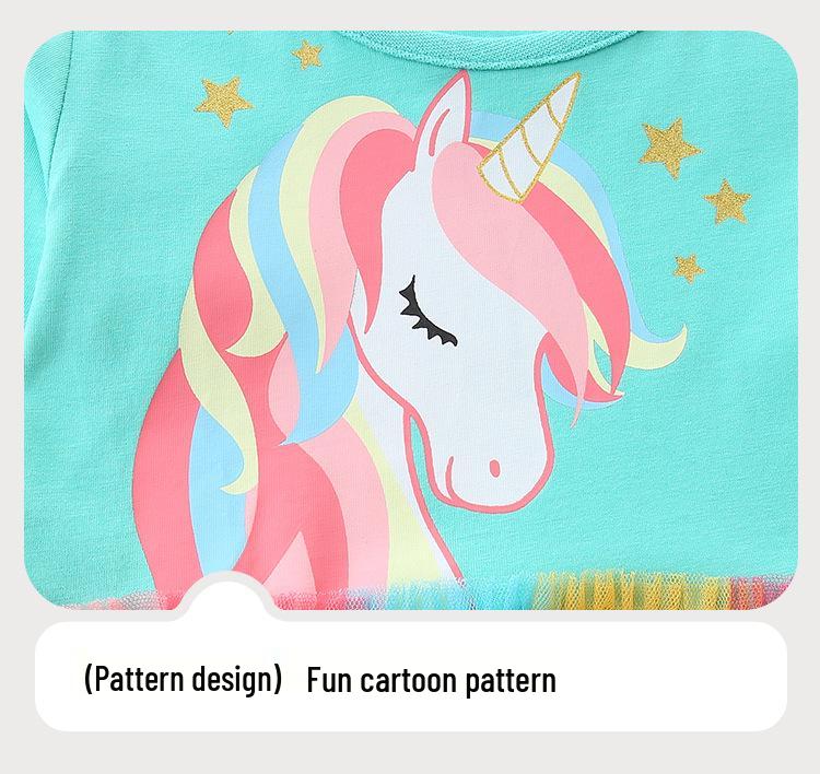 Autumn Girls' Unicorn Princess Dress – Cute European & American Style with Mesh