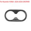 For Hyundai KONA SX2 Carbon Fiber Interior Trim Window Button/Door Bowl Cover/Front Water Cup Holder/Steering Wheel Decoration