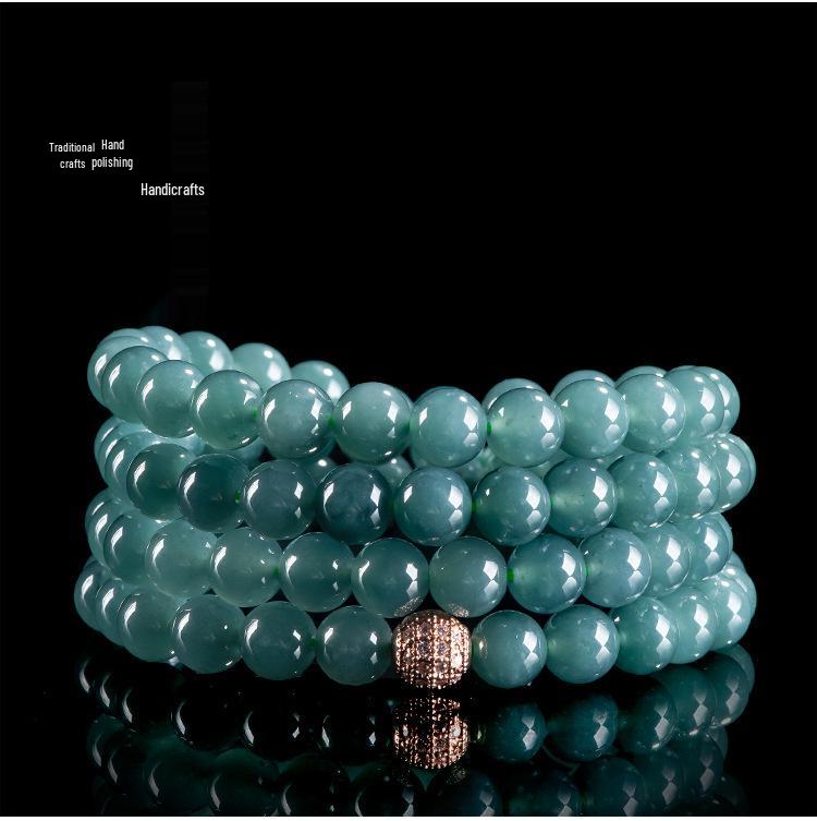 Blue Water Jade Bead Necklace - Ice Type, 6.5mm-12mm Beads, Women's Sweater Chain