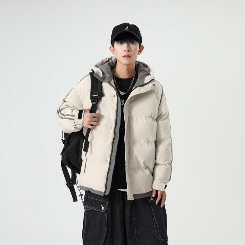 Padded men's winter large size hooded striped loose thickened padded jacket thermal casual padded jacket