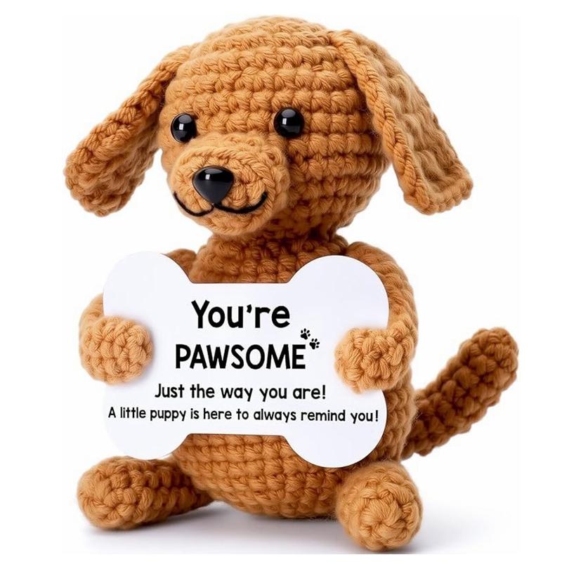 Creative Funny Handmade Crochet Emotional Support Dolls with Positive Energy Card Desktop Ornament Home Decor for Friend Gifts