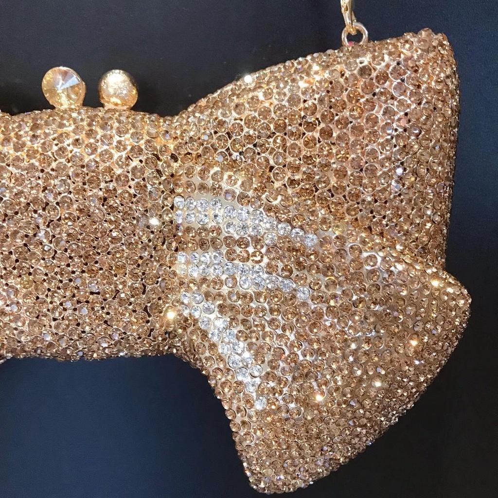 WHTUOHENG Luxuriöse Diamant Strass Schleife Abend-Clutch-Tasche für Damen Hochzeits-Tasche Party Abschlussball Formell Kristall Minaudiere Handtasche