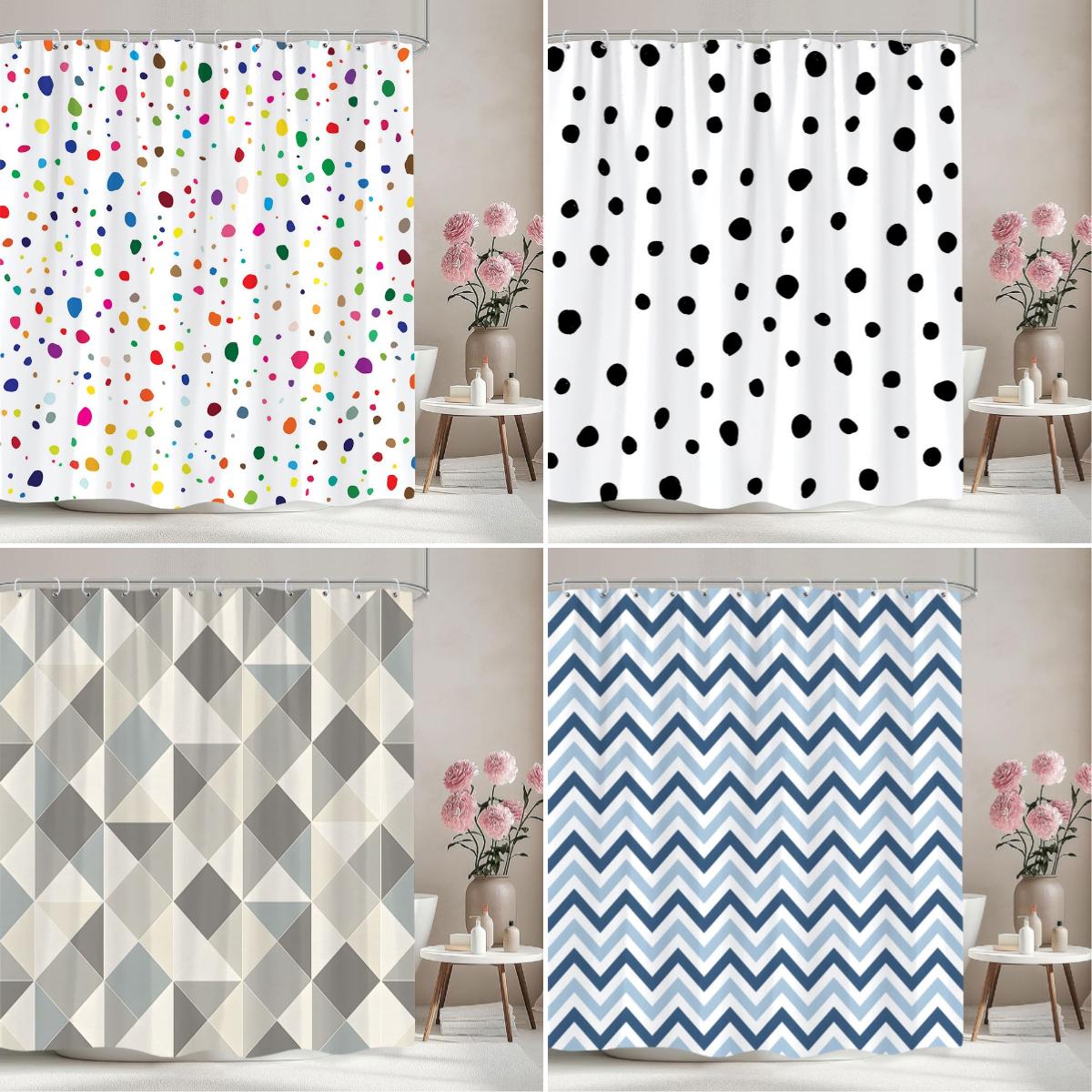 Dunika Chen Abstract Geometric Lines Shower Curtain Irregular Pattern Square Wave Pattern Polyester Shower Curtain Bathroom Decor With Hooks