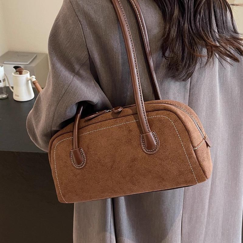 Autumn and winter retro suede bread bag women's new matte shoulder armpit bag fashion portable baguette bag
