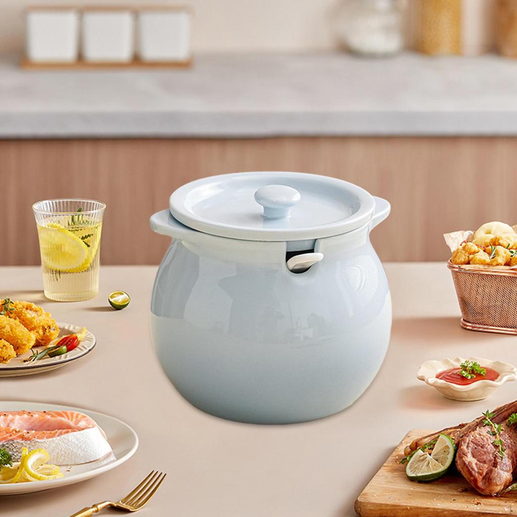 Kitchen Container Ceramic Canister Double Ear Lard Jar Seasoning for Frying Oil Home