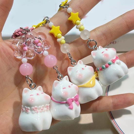 Keychain Pendant 3D Cat Beads Design Mini Size Keyring Keys Bags Phone Lanyard Versatile Hanging