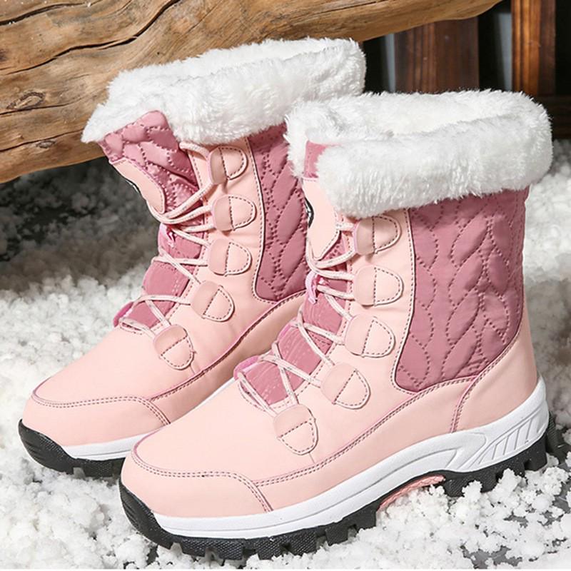 Women's 2024 Winter Outdoor Snow Boots: New Plus Velvet, Cotton, Large Size, Front Zipper
