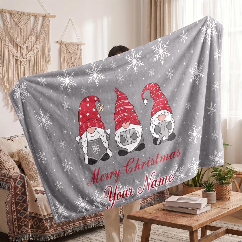 Christmas Custom Name Printed Flannel Blanket Warm Comfort Bed Throw Home Decor Holiday Gift
