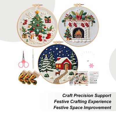 Christmas Embroidery Kits For Beginners 3 Pieces Holiday Hobbies For Women With Hoop Pattern Beginner Cross Stitching Kits For