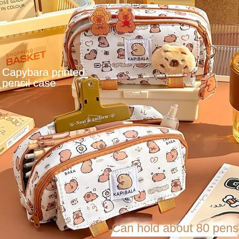 Creative Three-layer Pen Bag Large Capacity Capybara Stationery Bag Multifunctional Pencil Case Student Gift