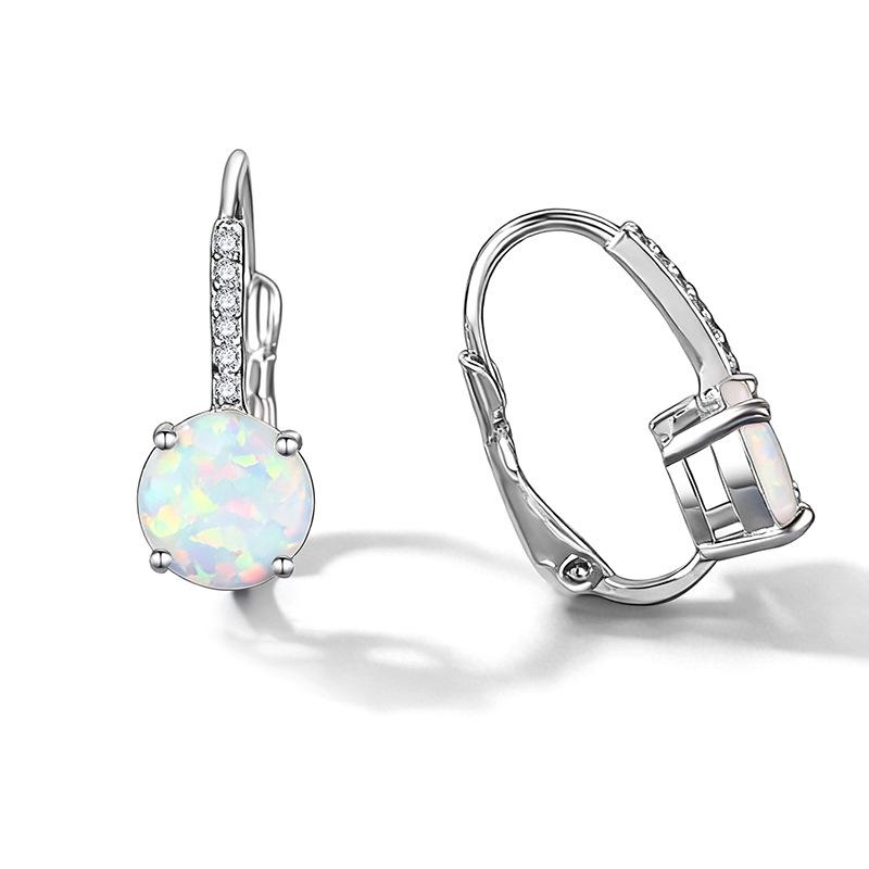 BLUEONE New Opal Earrings 8 * 8mm Electroplated Platinum Round Ear Hook Temperament Fashion Earrings