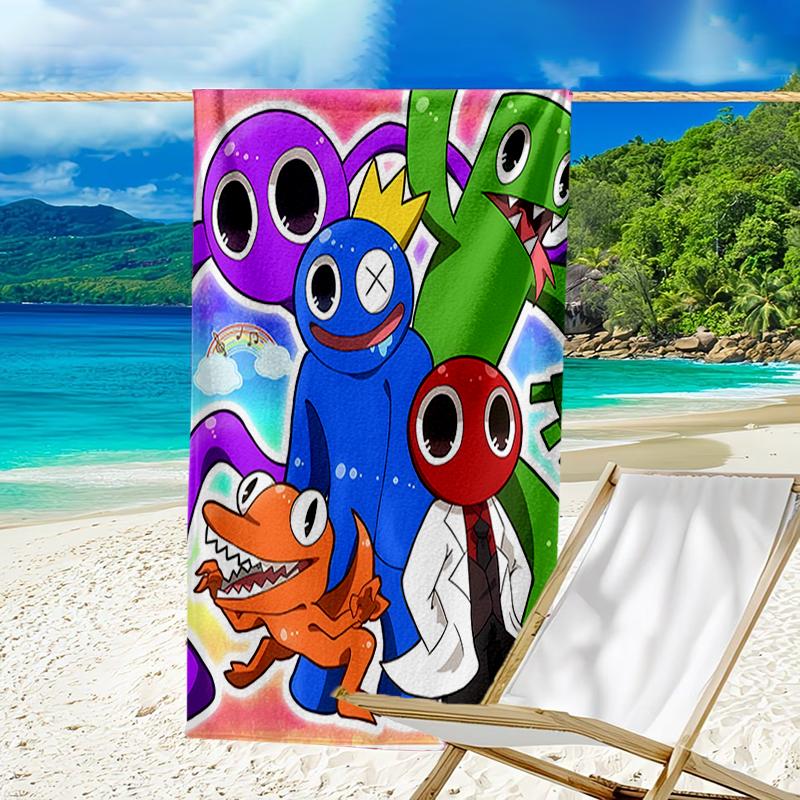 proof beach towel with a Rainbow Friends2 pattern - soft,absorbent,quick-drying,machine washable - perfect for swimming,camping,bathing
