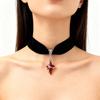 Retro Gothic Velvet Red Cross and Star Pendant Necklace for Women