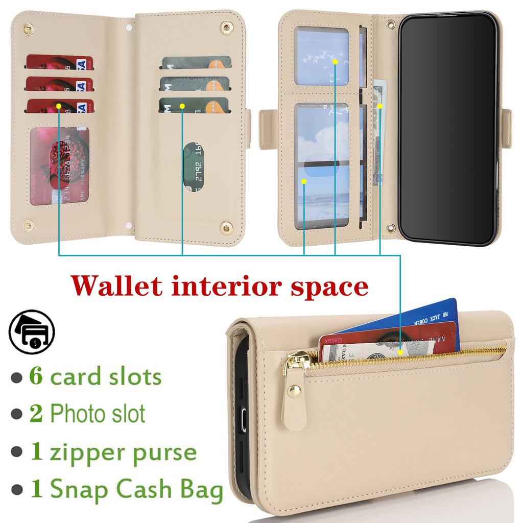 Applicable To iPhone16 Leather Case 17Pro Zipper Wallet Multi-card Oblique Span Protective Case S24Ultra Multi-function