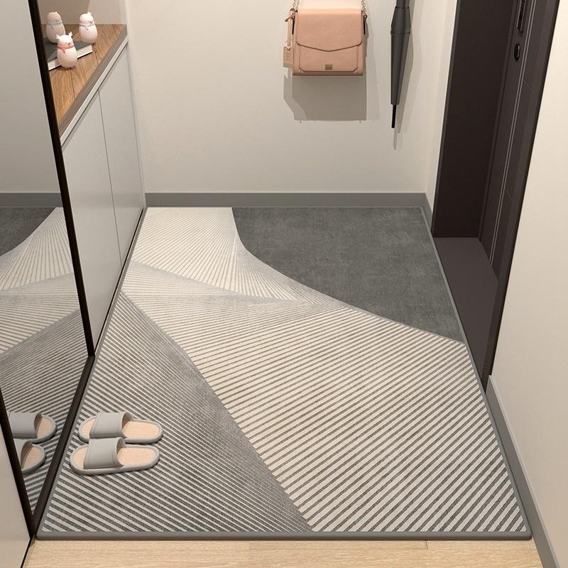 Modern Grey Radial Line Entrance Doormat Golden Curve Border Non Slip Household Entry Floor Mat